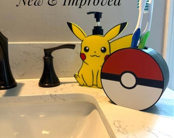 Anime character bathroom decor set gift idea for toddler wash station soap dispenser toothbrush holder vanity organizer accessory kit