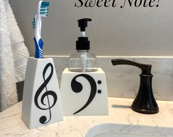 Music Bathroom Decor Set Clef Toothbrush Holder Treble Clef Soap Dispenser Bass Clef  Musician Gift Idea Music Teacher Appreciation Gift