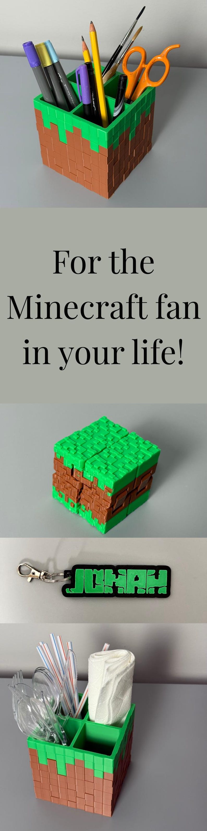 Pencil cup Minecraft theme bedroom decor desk pencil cup dresser art supply birthday gift pen cup napkin cutlery theme birthday party