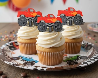 Monstertruck Cupcake Topper rotes Monster Marmelade Party Dekoration großer LKW Geburtstag Kuchen Dekoration Junge Kleinkind Geburtstag Cupcake