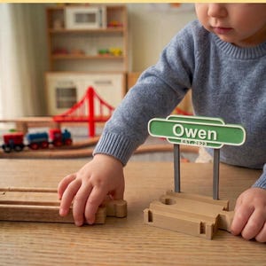 Custom wooden train track sign personalized name nursery decor gift birthday train station accessory room display toddler baby shower gift