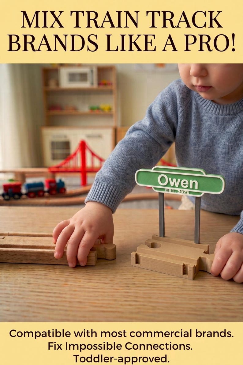 Custom wooden train track sign personalized name nursery decor gift birthday train station accessory room display toddler baby shower gift