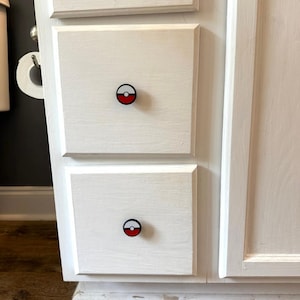 Monster catching game drawer pulls nursery decor kids room furniture knobs anime bedroom hardware red white ball dresser handles set of 2