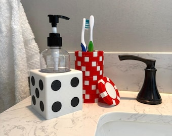Poker bathroom accessory set gaming room decor dice soap dispenser poker chip toothbrush holder bathroom sink storage card table fun gifts