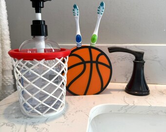 Basketbal badkamerdecoratie jongenskamer bureau organizer pennenhouder zeepdispenser tandenborstelbeker sportfan cadeau make-up accessoire wastafelset