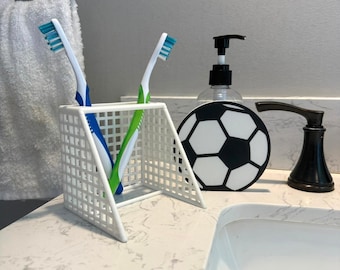 Voetbal badkamerset voor jongenskamer, sportthema, cadeau, tandenborstelhouder, zeepdispenser, wastafelaccessoire, kindertoiletartikel, dagelijkse hygiëne
