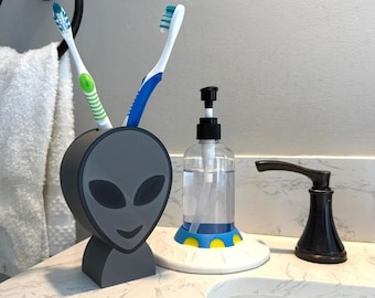 Alien bathroom decor sink set extraterrestrial gift space theme nursery organizer toothbrush holder spaceship soap space gift kid bathroom