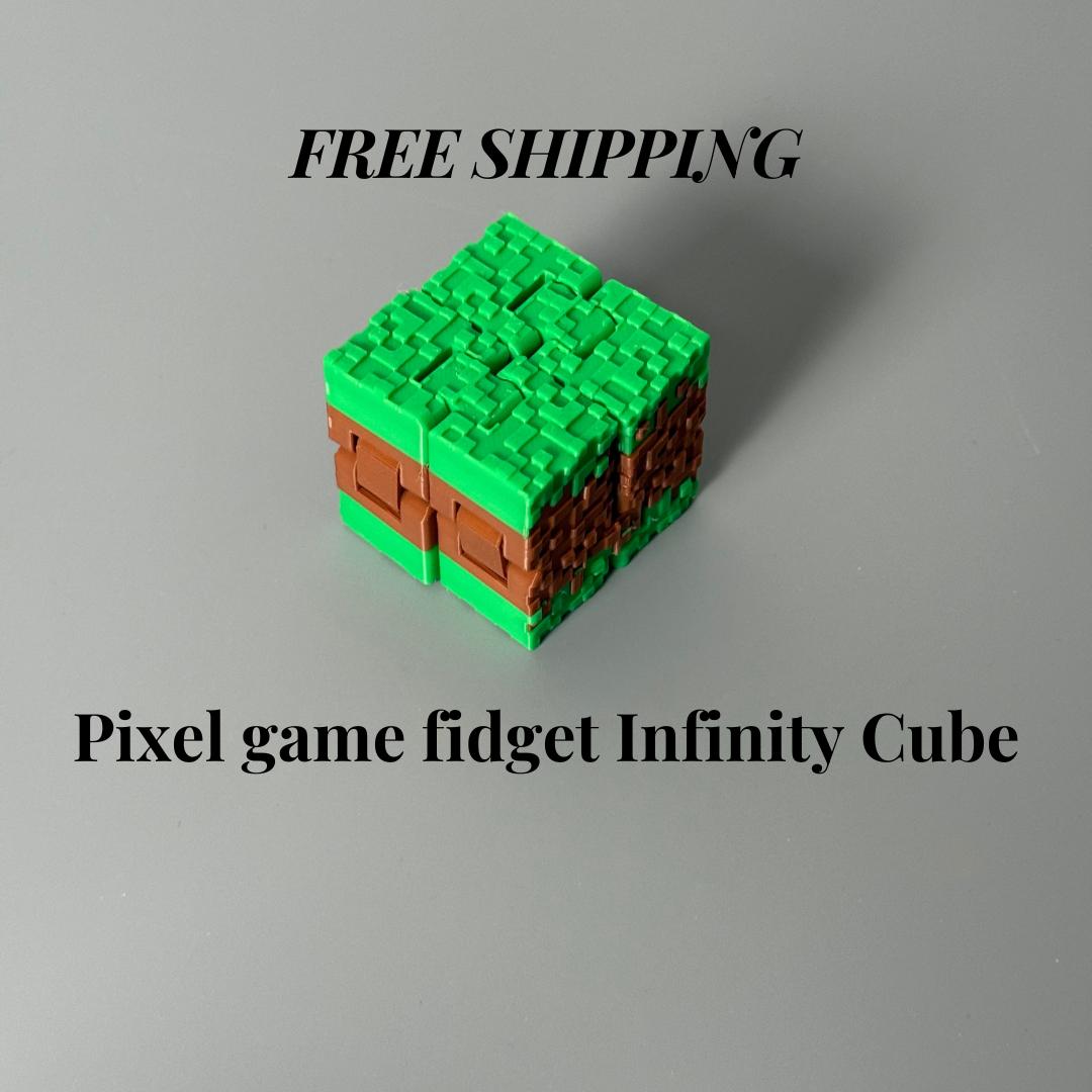 Pixel game fidget grass block infinity cube Minecraft theme texture birthday gift idea birthday party favor birthday fidget anxiety activity