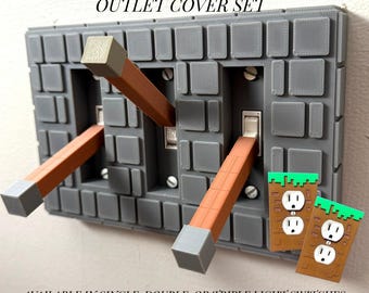 Lever switch AND outlet cover set mining game theme decor bedroom decor birthday gift game room dungeon theme light switch kids room decor