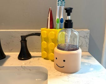 Badkamerdecoratieset in de vorm van bouwblokken, accessoire-organizer, zeepdispenser, pomp, tandenborstelhouder, standaard, opbergbeker, geschenkdoos, cadeau-idee