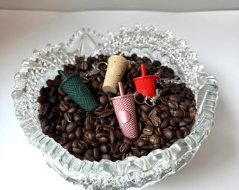 Coffee Cup Bag Tag Cold Coffee Purse Charm Key Chain Accessory Drink Tumbler Keychain Holder Gift Idea for Her Teacher Appreciation Gift