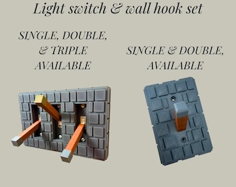 Mining game lever light switch cover and wall hook set bedroom decor birthday gift decor child bedroom game room video game theme dungeon
