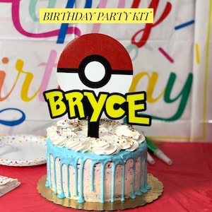 Pokeball Birthday Party Kit: Cake Topper, Favors, Cupcake Toppers
