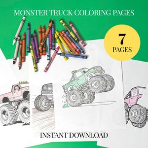 Monster Truck Coloring Pages: Kids Birthday Party Activity (Printable Digital Download