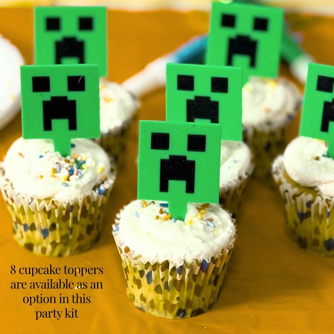 Mining Game Cake Toppers - Pixel Decorations For Birthday Cupcakes & Cakes