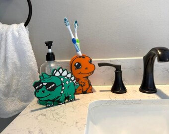 Dinosaur Bathroom Set Kids Decor Children Room Accessories Unique Stegosaurus Soap Dispenser T Rex Toothbrush Holder Child Gift Baby Shower