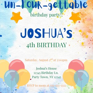 Un-FOUR-gettable Birthday Invitation