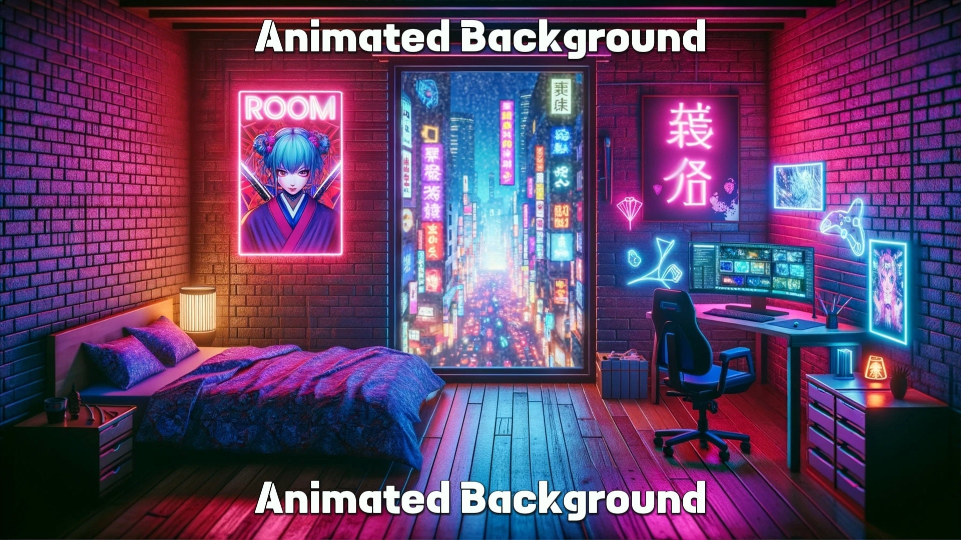 ANIMATED BACKGROUND Neon Cyberpunk Bedroom Looped Purple - Etsy