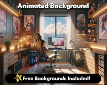 ANIMOWANA TAPETA | Przytulny pokój gier z drzewem kwitnącej wiśni | Nakładka Twitch | Przytulna atmosfera Lofi-Anime | Tło nakładki strumienia Vtuber