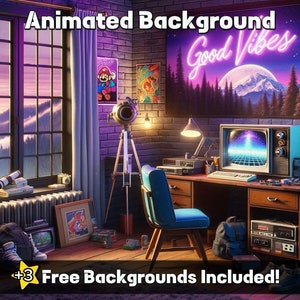 アニメーション背景 | 80 年代のグッドバイブス ベッドルーム | ループ Twitch 背景 | Twitch スクリーン | アニメーション壁紙 | Vtuber 背景