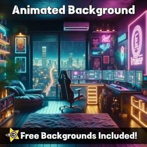 ANIMATED BACKGROUND | Cyberpunk Bedroom Neon Purple & Pink | Looped Vtuber Twitch Stream Overlay | Cozy Lofi Ambience  | Zoom Background