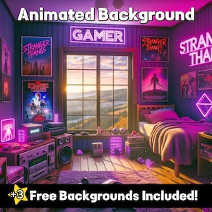 FONDO ANIMADO / Acogedor dormitorio Vtuber de los años 80 / Superposición de Twitch / Ambiente acogedor de Lofi / Fondo de Vtuber / Fondo de zoom / Lofi-anime