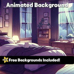 ANIMIERTER HINTERGRUND | Vtuber Schlafzimmer | Lila Lofi Twitch Overlay | Lofi Vtuber Hintergrund | Animierte Tapete | Just Chatting Screen