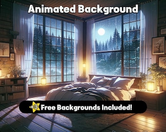 FONDO ANIMADO / Noche lluviosa del dormitorio de Vtuber / Superposición de Twitch / Fondo de Lofi Vtuber / Fondo de pantalla animado / Pantalla de solo chat