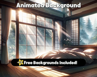 FONDO ANIMADO / Acogedor dormitorio de Vtuber lloviendo / Superposición de Twitch / Fondo de Lofi Vtuber / Fondo de pantalla animado / Pantalla de solo chat