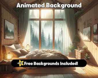 FONDO ANIMADO / Cómodo dormitorio Vtuber lloviendo / Superposición de Twitch / Fondo Lofi Vtuber / Fondo de pantalla animado / Pantalla de solo chat