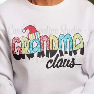 Bright Grandma Claus PNG com manga / parte traseira personalizada PNG - download digital de Natal para sublimação, personalize com nomes, uso comercial