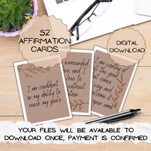 Set von 52 Affirmationskarten mit inspirierendem Zitat Positive Lebensermutigung Minimalistische Pflanzenlinie Zeichnungen Self-Care Deck Motivationsgeschenk