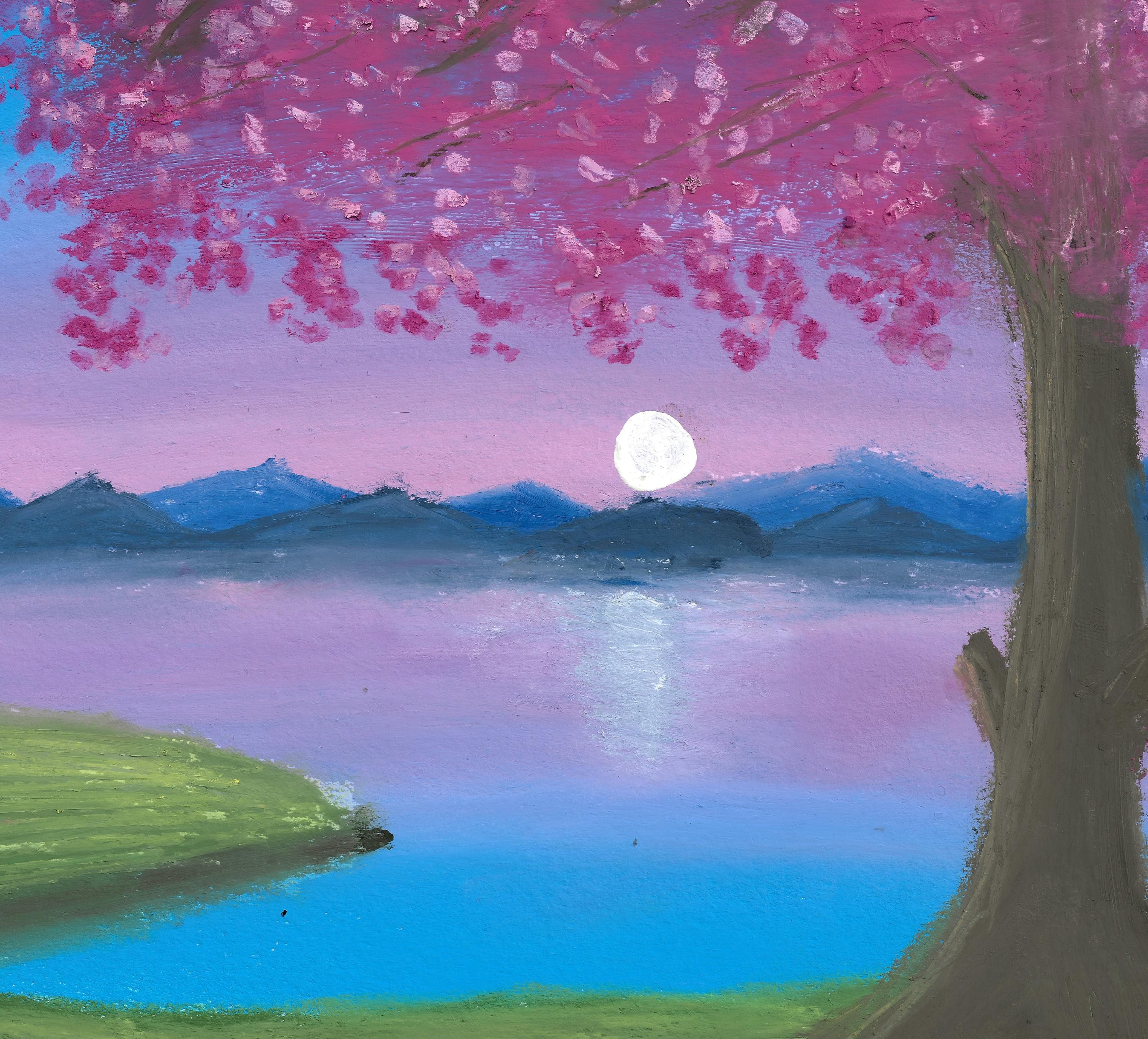 Moonlight Serenity Original Oil Pastel Painting