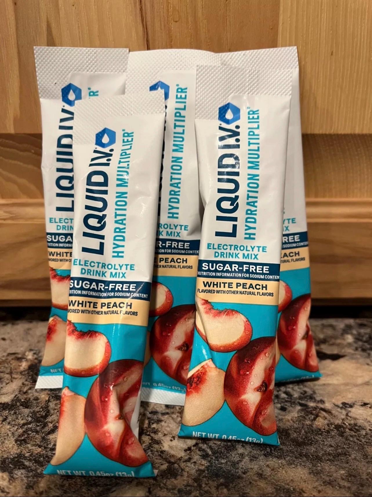 Electrolyte powder samples liquid IV white peach
