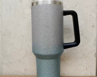 40oz Shiny Glitter Tumbler with lid handle and straw stainless-steel vacuum insulated cup.