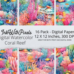 Digital Paper-Digital Watercolor Coral Reef Pattern/ Scrapbook Paper