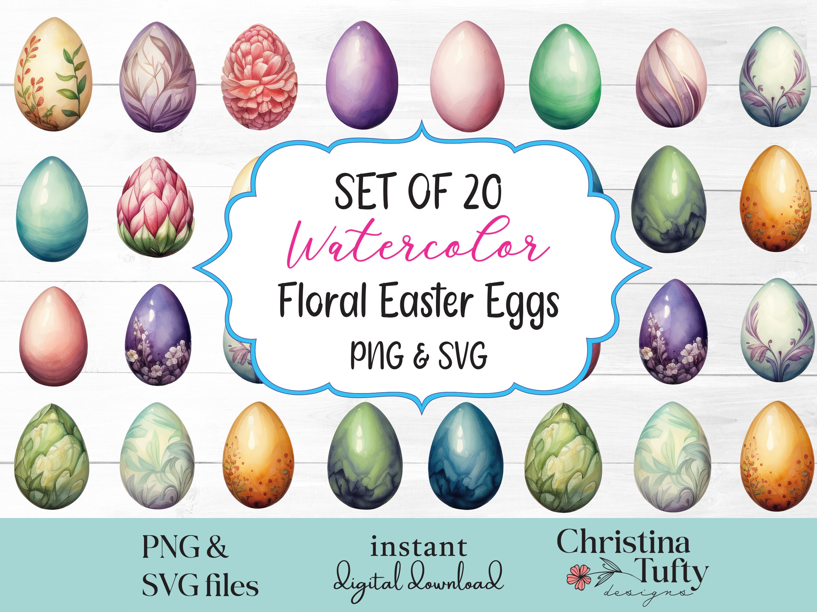 Watercolor Floral Easter Eggs PNG SVG, Easter Egg Sticker Art, Easter ...