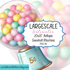 Watercolor Gumball Machine LARGE FORMAT 20X20&quot; PNG