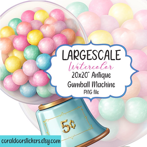 Watercolor Gumball Machine LARGE FORMAT 20X20" PNG