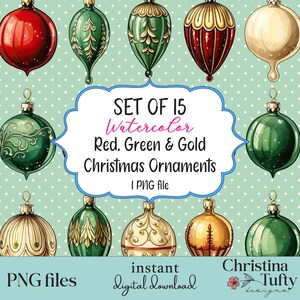Victorian Christmas Ornaments png, Red Green and Gold PNG, sublimation png, Navidad png, Holiday Decorations png, Christmas T-shirt png