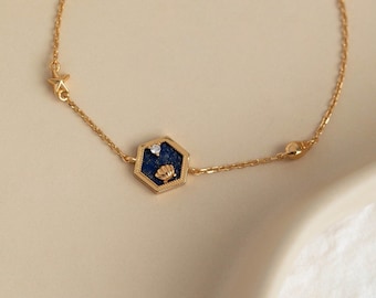 Genuine Lapis Lazuli bracelet -Dainty Shell Jewelry Hexagon bracelet - Ocean gift bracelet-Gold vermeil over 925 sterling silver-Unique gift