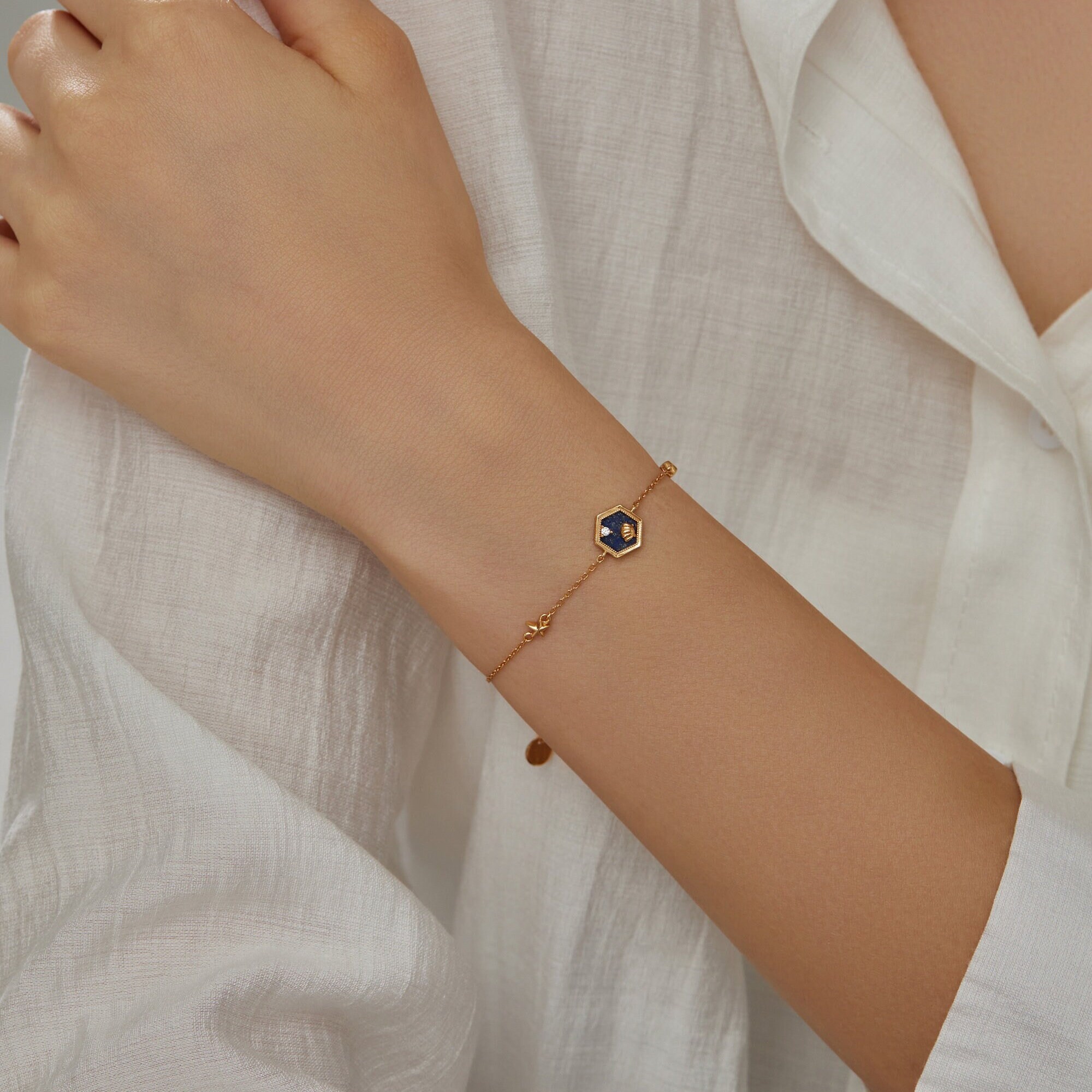 Genuine Lapis Lazuli Bracelet -dainty Shell Jewelry Hexagon