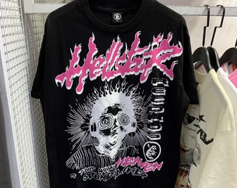 Hellstar T-Shirt, Hellstar Studios Heaven Sounds Like Short Sleeve Tee Shirt, Hip-Hop Casual Hellstar Shirt Oversize Tshirt Hoodies Black