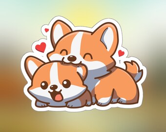 Cute Corgi Sticker, Funny Dog Vinyl Sticker, Kawaii Corgi Hearts, Adorable Animal, Corgi Lover Gift, Love Noms
