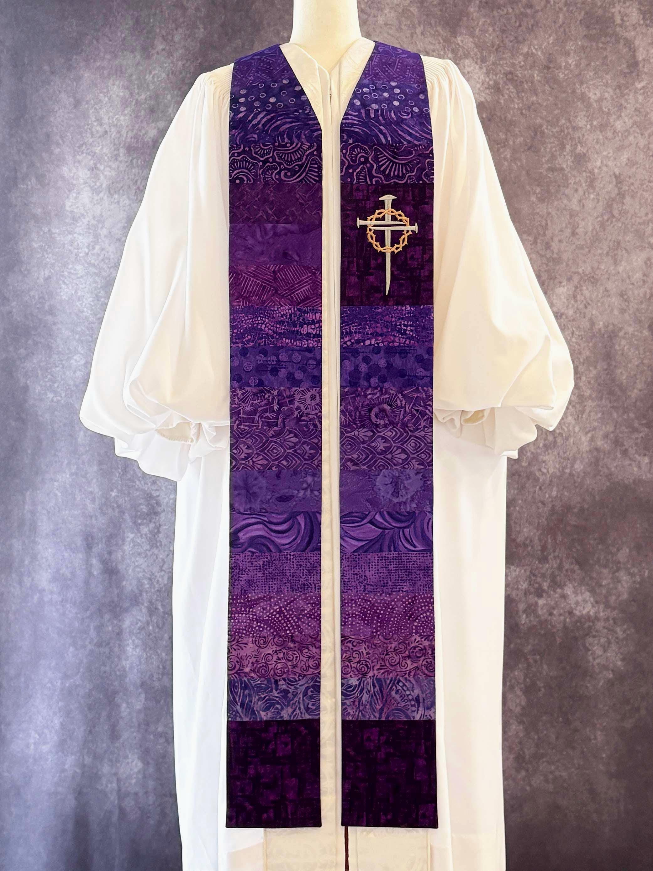 Priest Stole in 100% polyester, stylised cross and ears of wheat