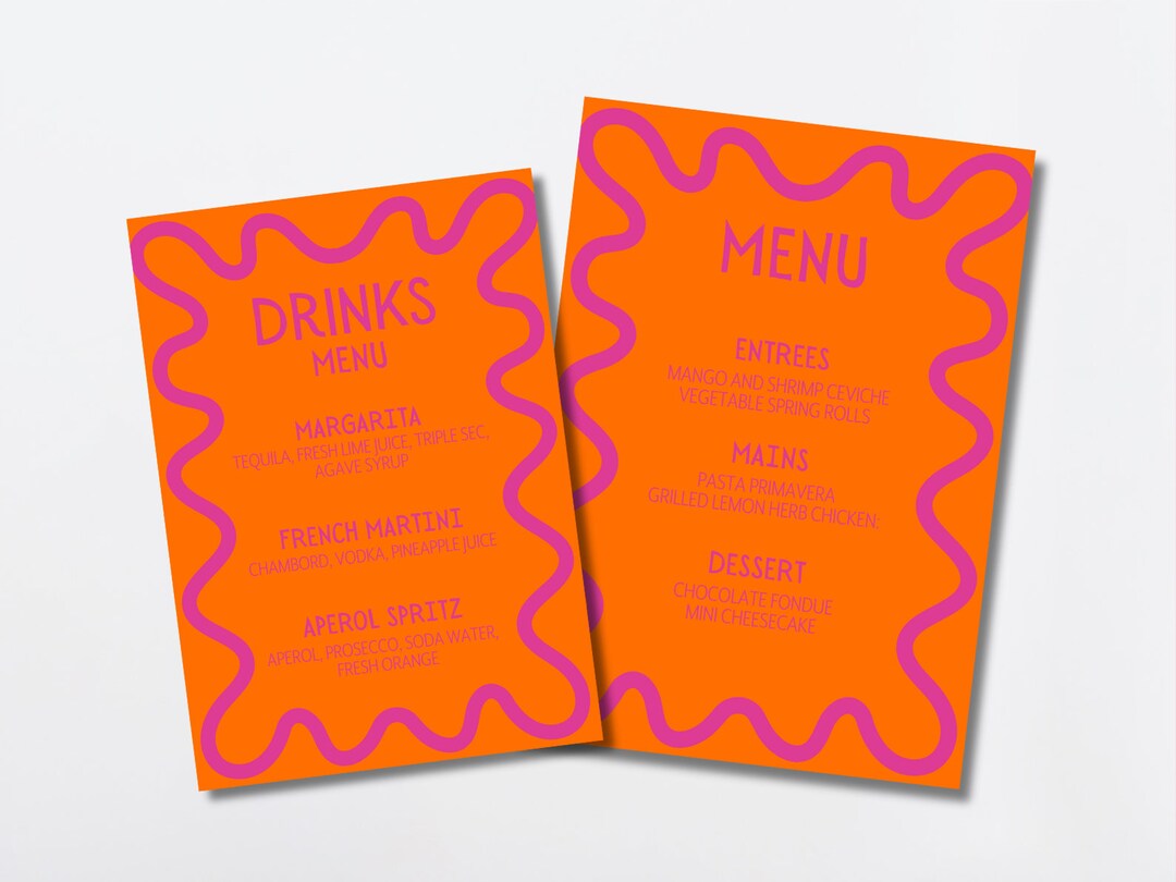 Printable Orange Wavy Border Menus Orange Menus Custom Etsy