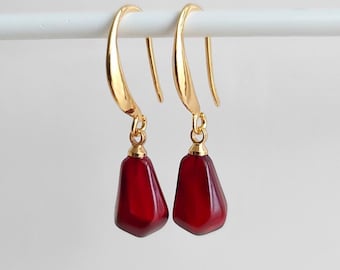 Pomegranate Hook Earrings, Resin Pomegranate Earrings, Elegant Earrings, Gift for Her, Gold Plated Fruit Earrings, Gift for Mum
