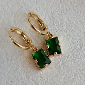 Dainty Emerald Green & Crystal Jewel Hoop Earrings, Gold Plated Earrings, Vintage Style Earrings, Victorian Earrings, Emerald Green Earrings