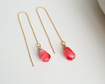 Pomegranate Threader Earrings, Resin Pomegranate Earrings, Elegant Earrings, Gift for Her, 18k Gold Plated Earrings, Fruit Earrings
