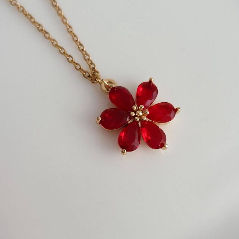 Gold Ruby Red Flower Necklace: Gold Plated Vintage Victorian Style - Etsy